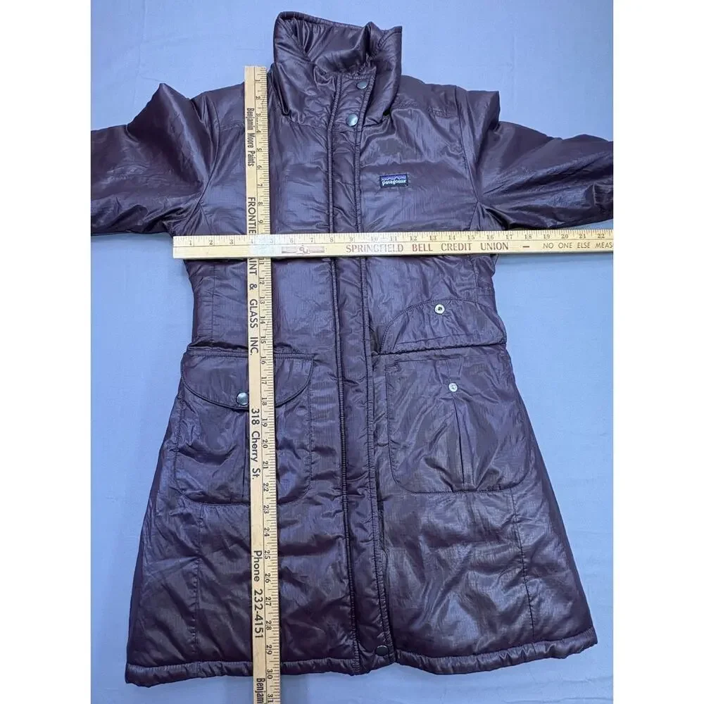 Patagonia Girls Medium 10 Insulated Long Coat Cocoa Parka Full Zip Pockets - Picture 5 of 14